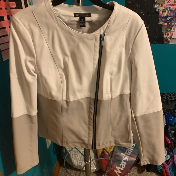 INC International Concepts Jackets & Blazers - INC cream and beige faux leather jacket. Size large